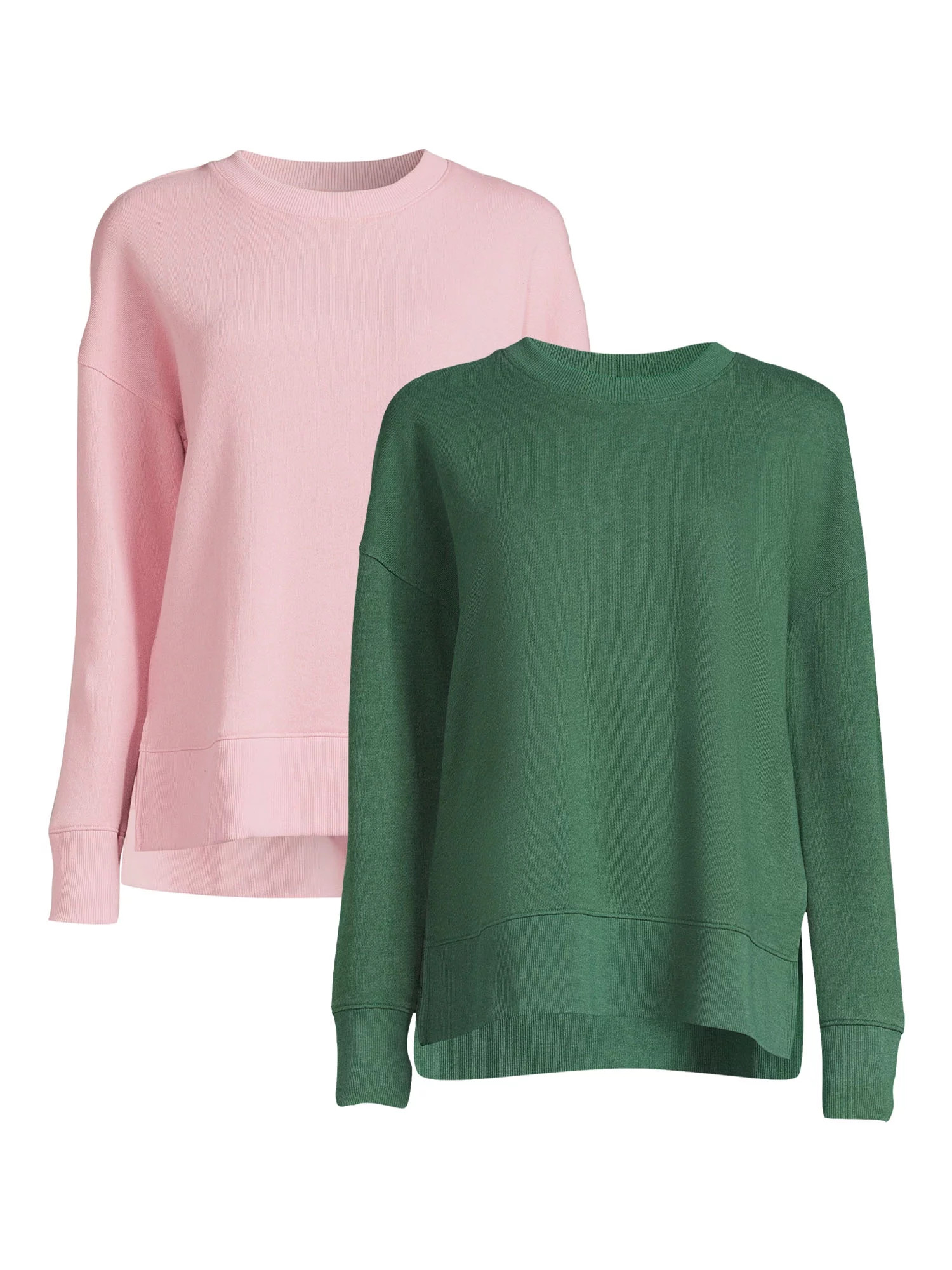 Time and Tru Women's Crewneck Sweatshirt with High-Low Hem, 2-Pack, Sizes XS-XXXL | Walmart (US)