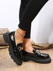 Edition British Style Women's Loafers, Thick Sole Slip-On French Flats With Chunky Heels | SHEIN