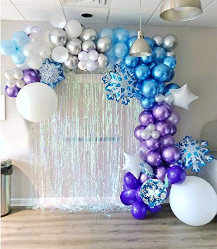 DIY 121pcs, 3 sizes Metallic Chrome Purple Blue Silver White Balloon Arch Garland Kit For Frozen Bir | Amazon (US)