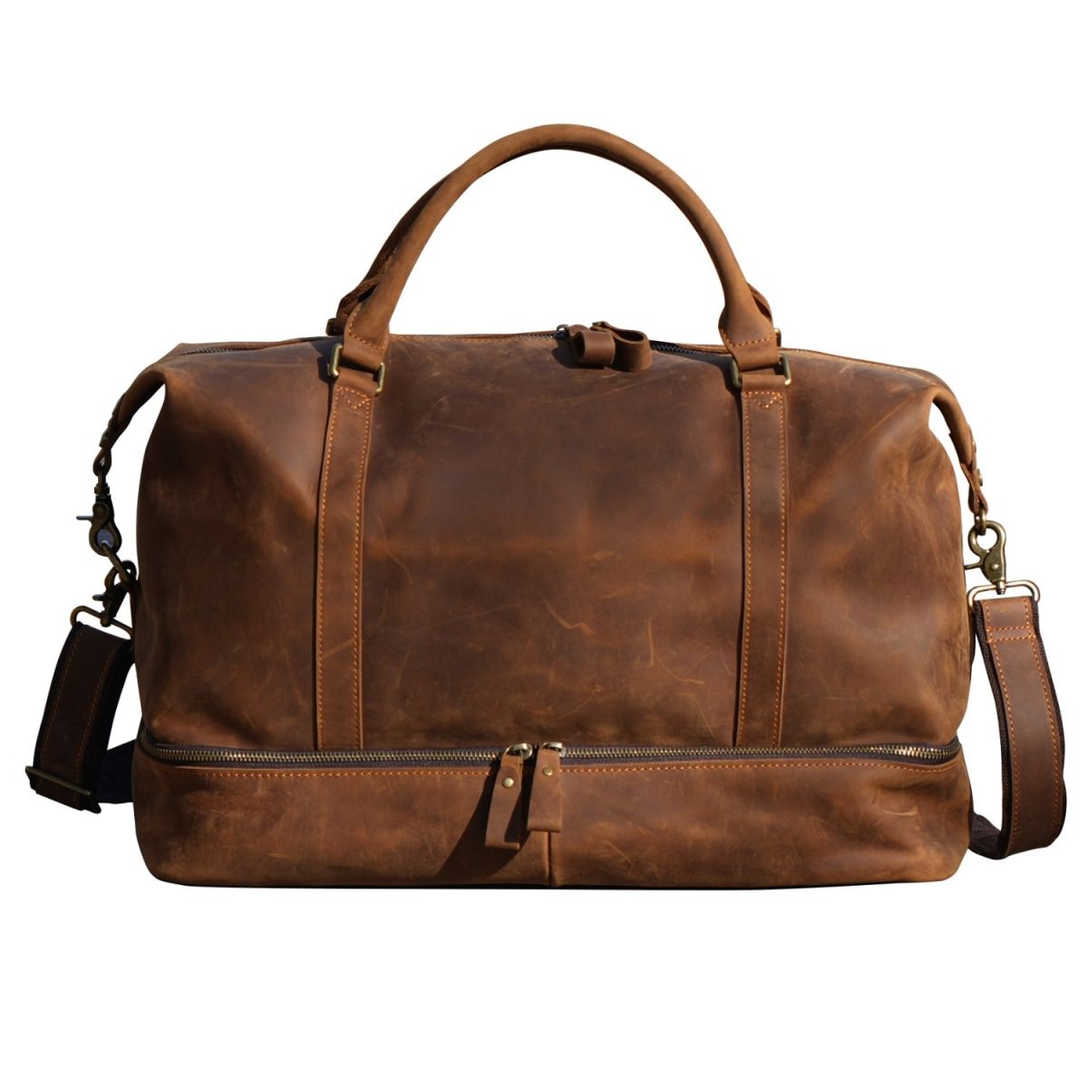 Leather Weekend Bag With Suit Compartment - Light Brown | Wolf & Badger (US)