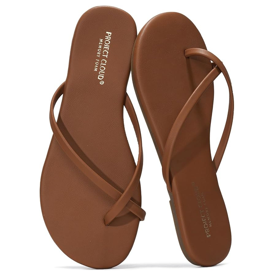 Project Cloud Flip Flops for Women - Memory Foam Flats Summer Sandals for Women 2025 - Vegan Leat... | Amazon (US)