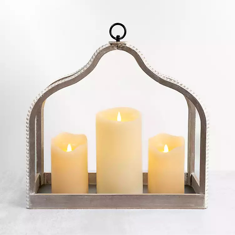 Whitewashed Wood Beaded Open Lantern | Kirkland's Home