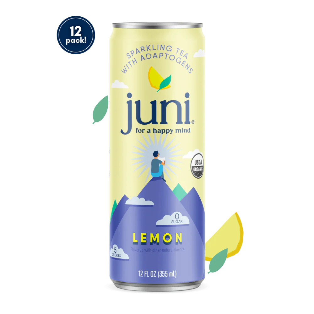 Juni Sparkling Tea with Adaptogens | Lemon Flavor | 12-Pack | Drink Juni