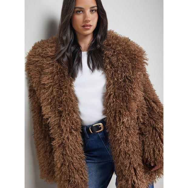 OASIS Mongolian Faux Fur Short Coat M | Tu Clothing