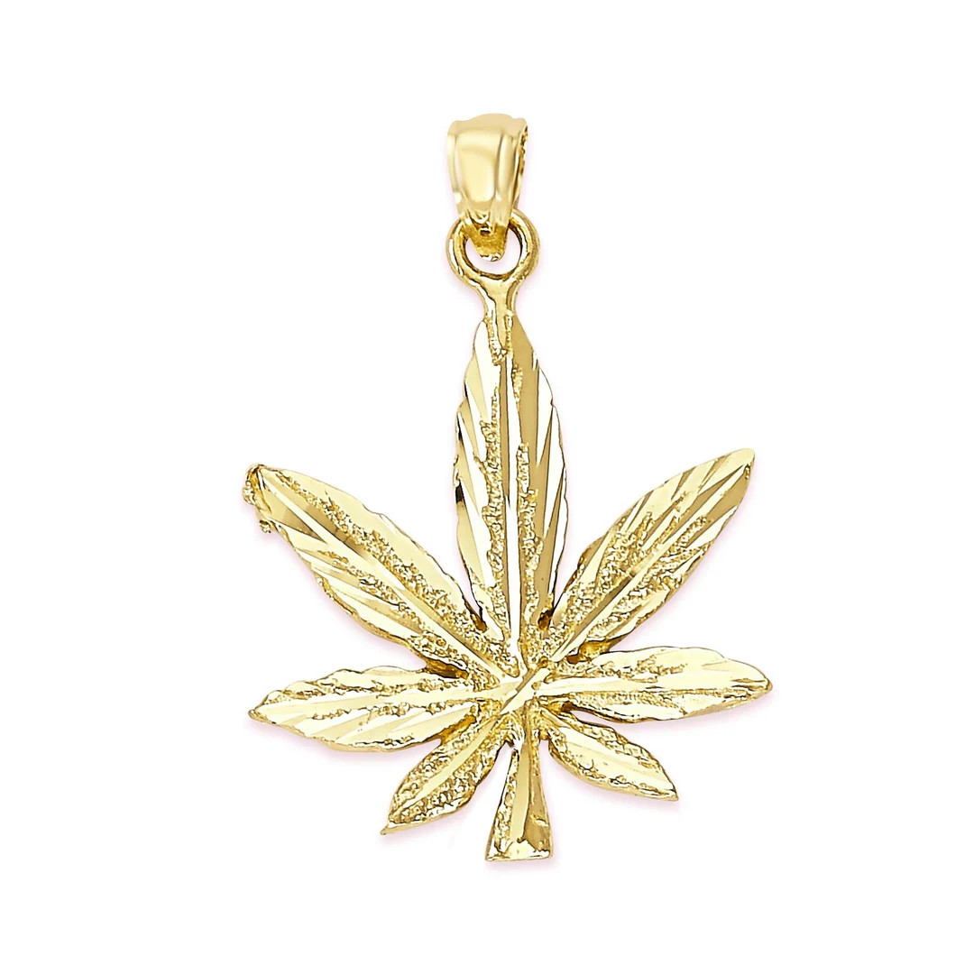 Gold Weed Leaf Pendant 10k or 14k Solid Gold Leaf for Necklace Marijuana Accessories Weed Jewelry... | Etsy (US)