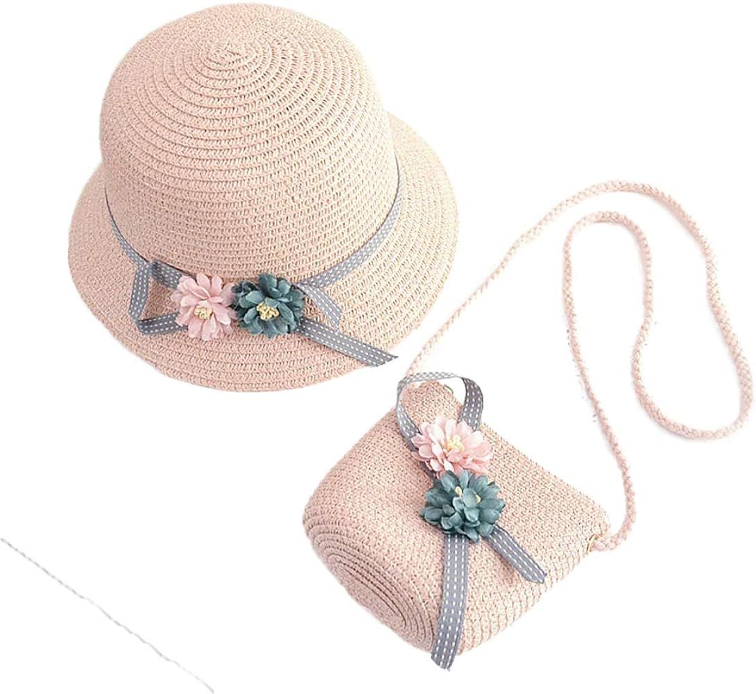 WeeH Girls Summer Hat Bag Set Wide Brim Hat Sun Beach Hats with Shoulder Bag | Amazon (US)