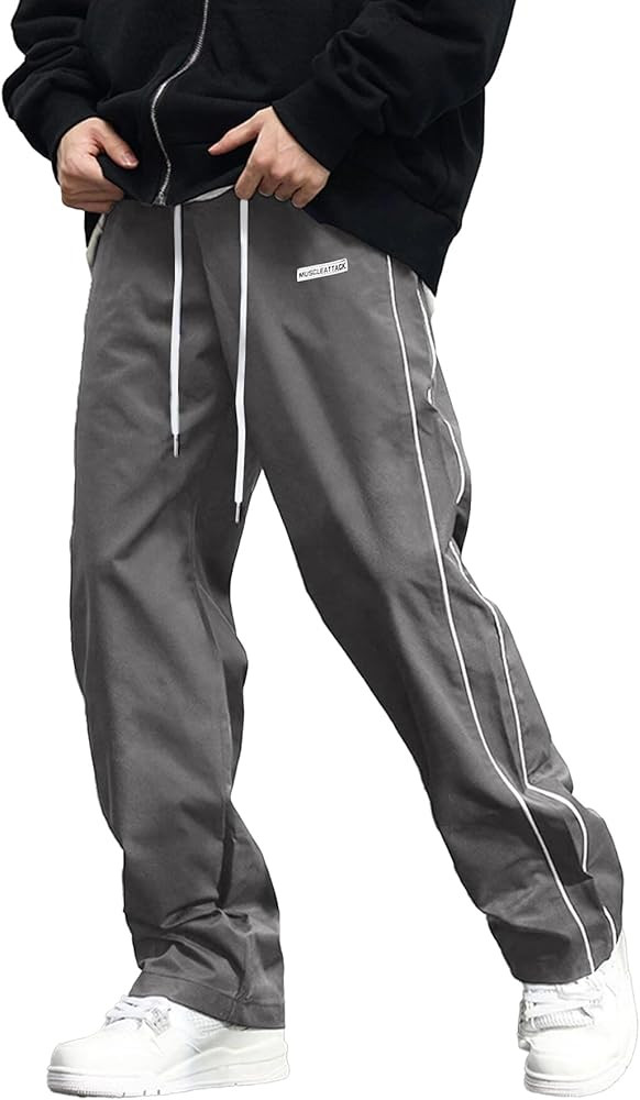 WZIKAI Men's Baggy Sweatpants Elastic Waist Drawstring Track Pants Y2K Casual Streetwear Parachut... | Amazon (US)