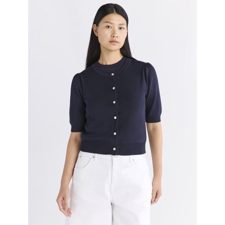 Free Assembly Women's Cardigan Sweater with Puff Sleeves, Lightweight, Size XS-XXL | Walmart (US)