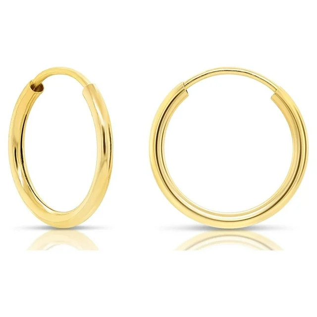 Tilo Jewelry 14k Yellow Gold Endless Hoop Earrings, 1mm Tube (10mm) Women, Girls, Men, Unisex | Walmart (US)