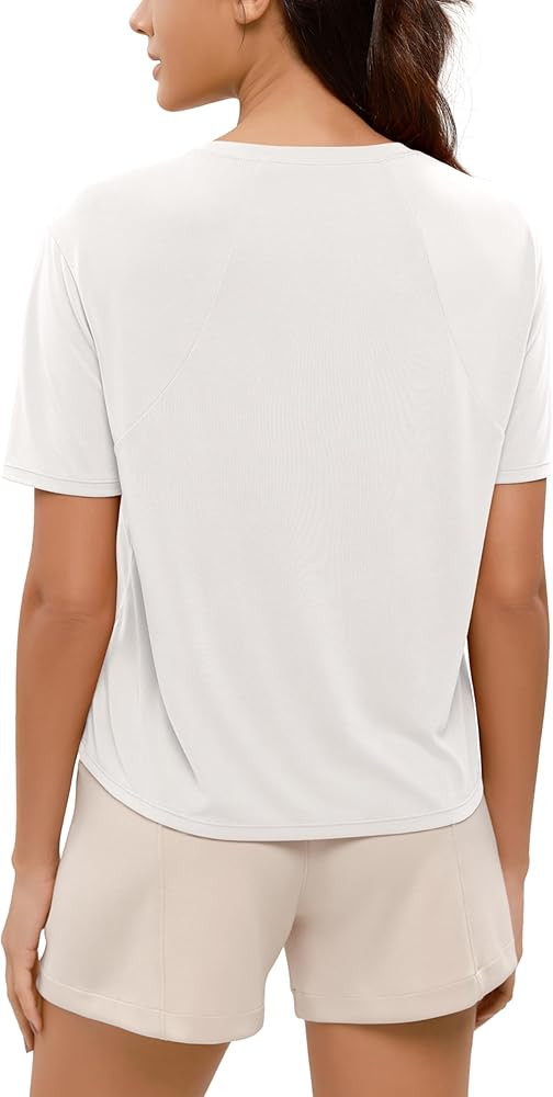 ODODOS Modal Soft Short Sleeve Shirts for Women Crew Neck Yoga Tee Casual Workout Tops | Amazon (US)