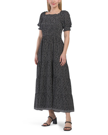 Crepe Puff Sleeve Dot Print Maxi Dress | TJ Maxx