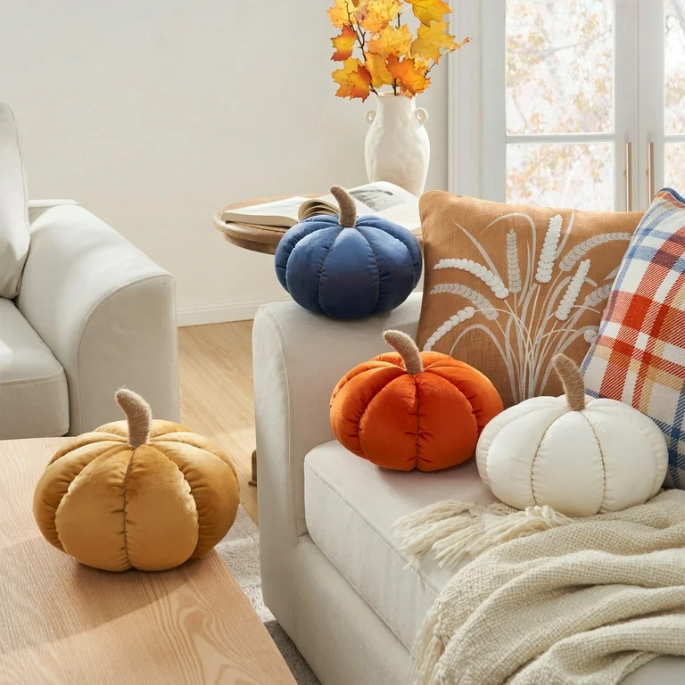 Way to Celebrate 6" x 9" Rust Velvet Pumpkin Shaped Decorative Pillow - Walmart.com | Walmart (US)