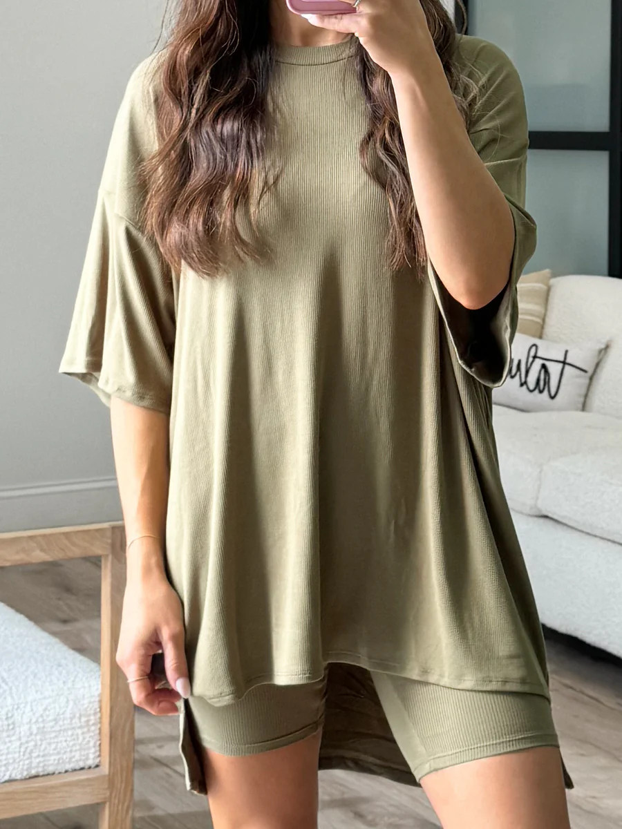 Novi Ribbed Tee + Shorts Set | Olive | +Plus Available | Talulah