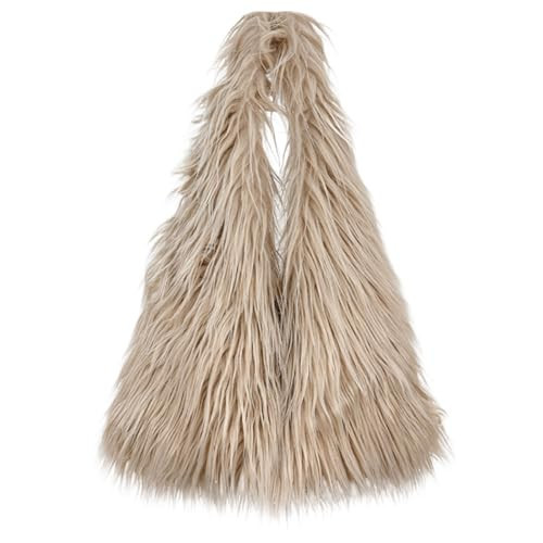 Tote Fluffy Bag Faux Fur Purses for Women Plush Handbag Cute Hobo Bag Furry Handbag Purse for Autumn and Winter, Khaki | Amazon (US)
