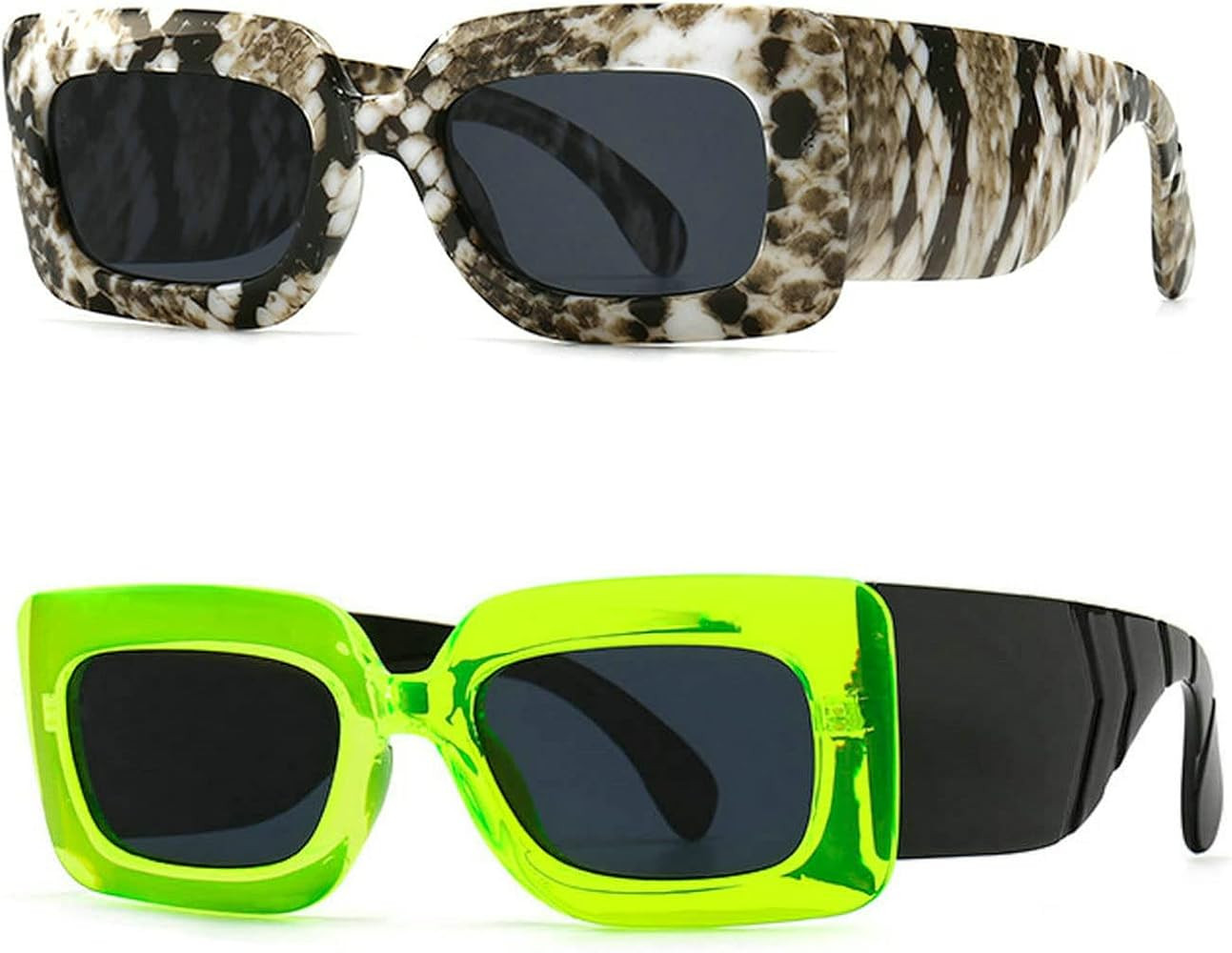 laureles/Square Snakeskin Pattern Rectangle Sunglasses Men Women Vintage Fluorescent Green Shade ... | Amazon (US)