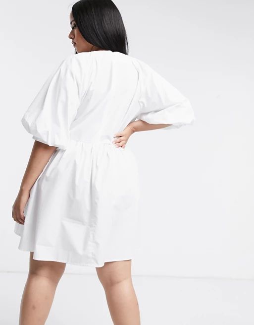 ASOS DESIGN Curve cotton poplin smock mini dress in white | ASOS (Global)