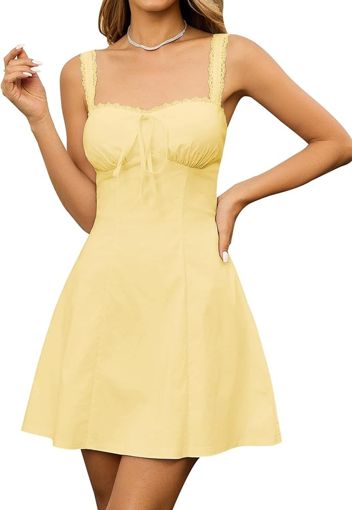 KUTUMAI Lace Square Neck Mini Dress Flowy A Line Short Graduation Dresses for Women Summer 2026 | Amazon (US)