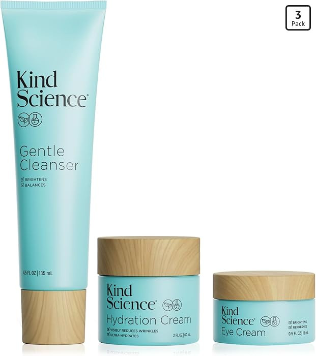 Kind Science 3-Piece Skin Care Set, Gentle Cleanser, Hydration Cream, Eye Cream - Essential Anti ... | Amazon (US)