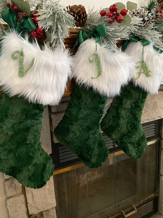 Green Christmas Stocking Faux Fur Christmas Stocking Emerald - Etsy | Etsy (US)