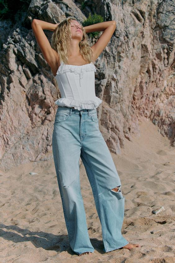 Zara - Ruffled Corset Top - White - S - Woman | Zara Canada