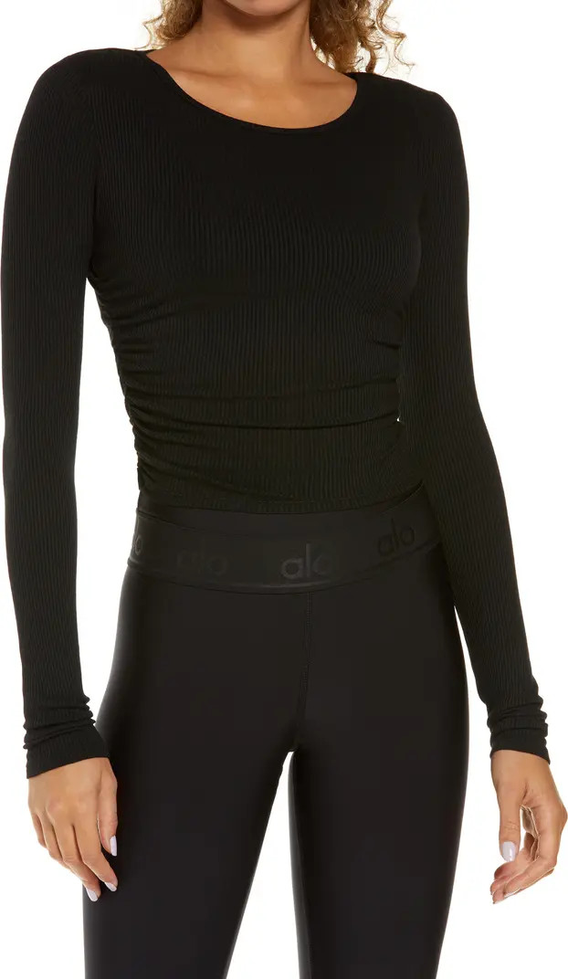 Gather Long Sleeve Rib Crop Top | Nordstrom