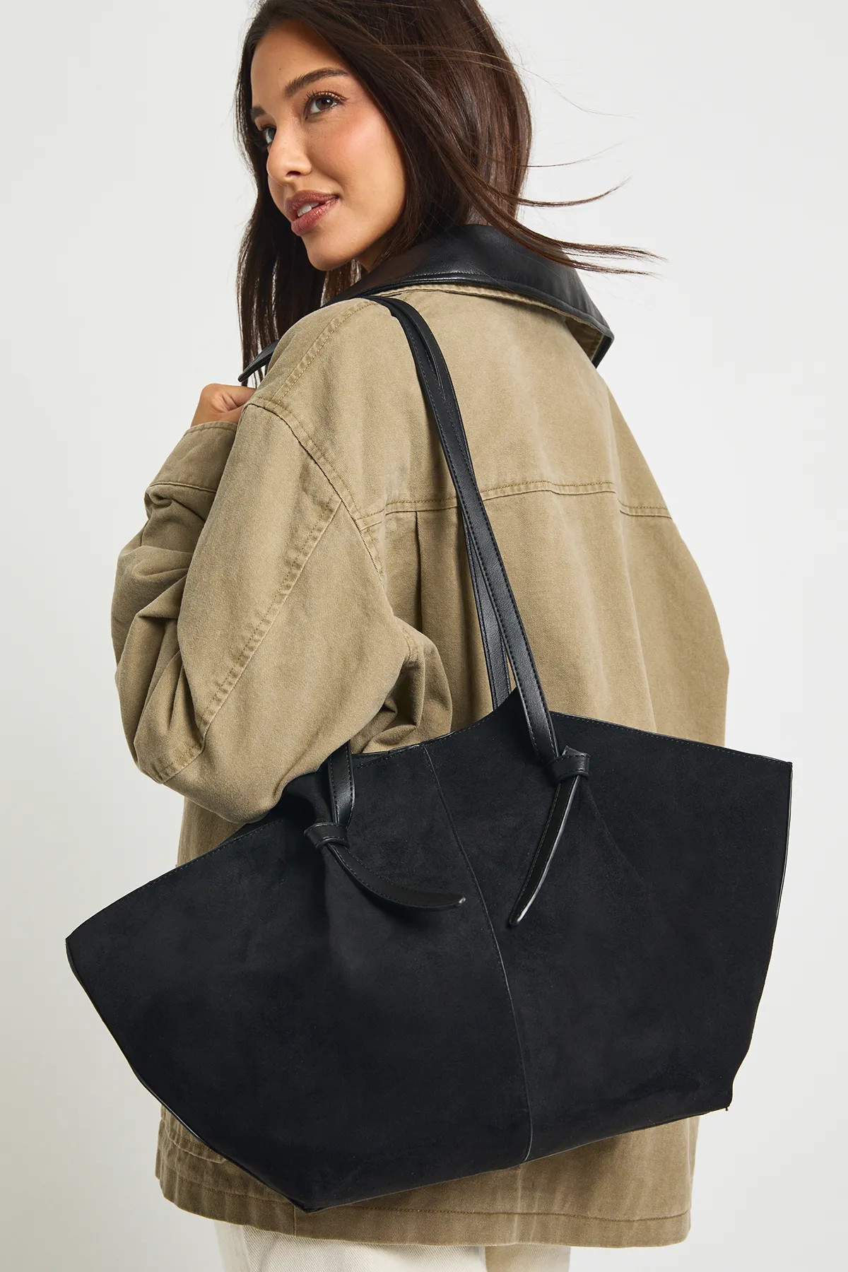 Knot Handle Faux Suede Tote Bag | Boohoo.com (UK & IE)