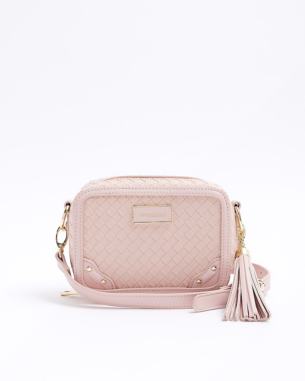 Pink weave cross body bag | River Island (UK & IE)