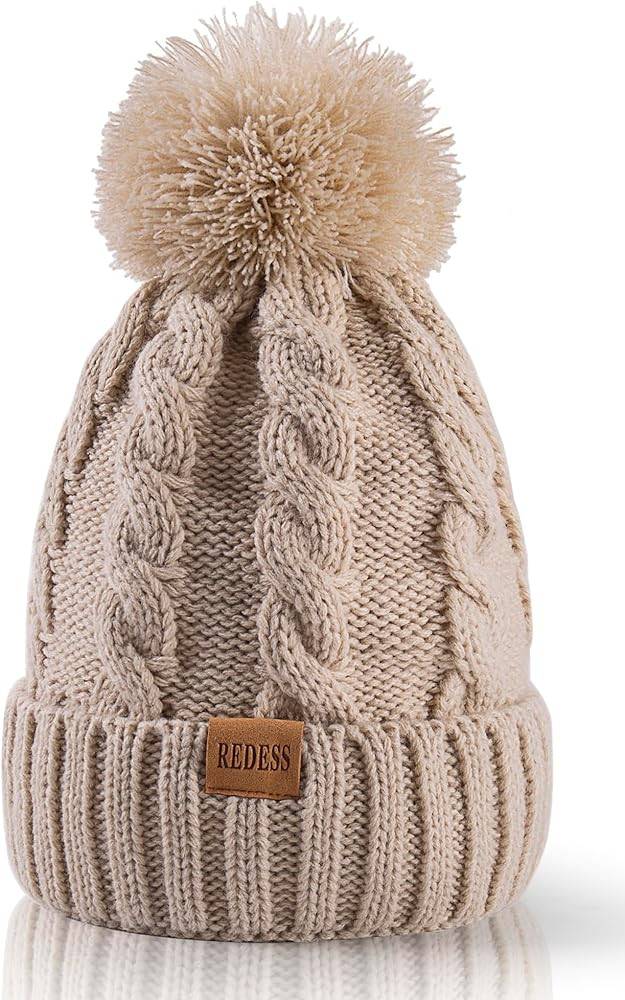 REDESS Women Winter Pompom Beanie Hat with Warm Fleece Lined, Thick Slouchy Snow Knit Skull Ski C... | Amazon (US)