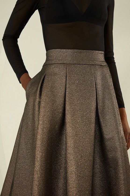 Tailored Metallic Full Midi Skirt | Karen Millen US