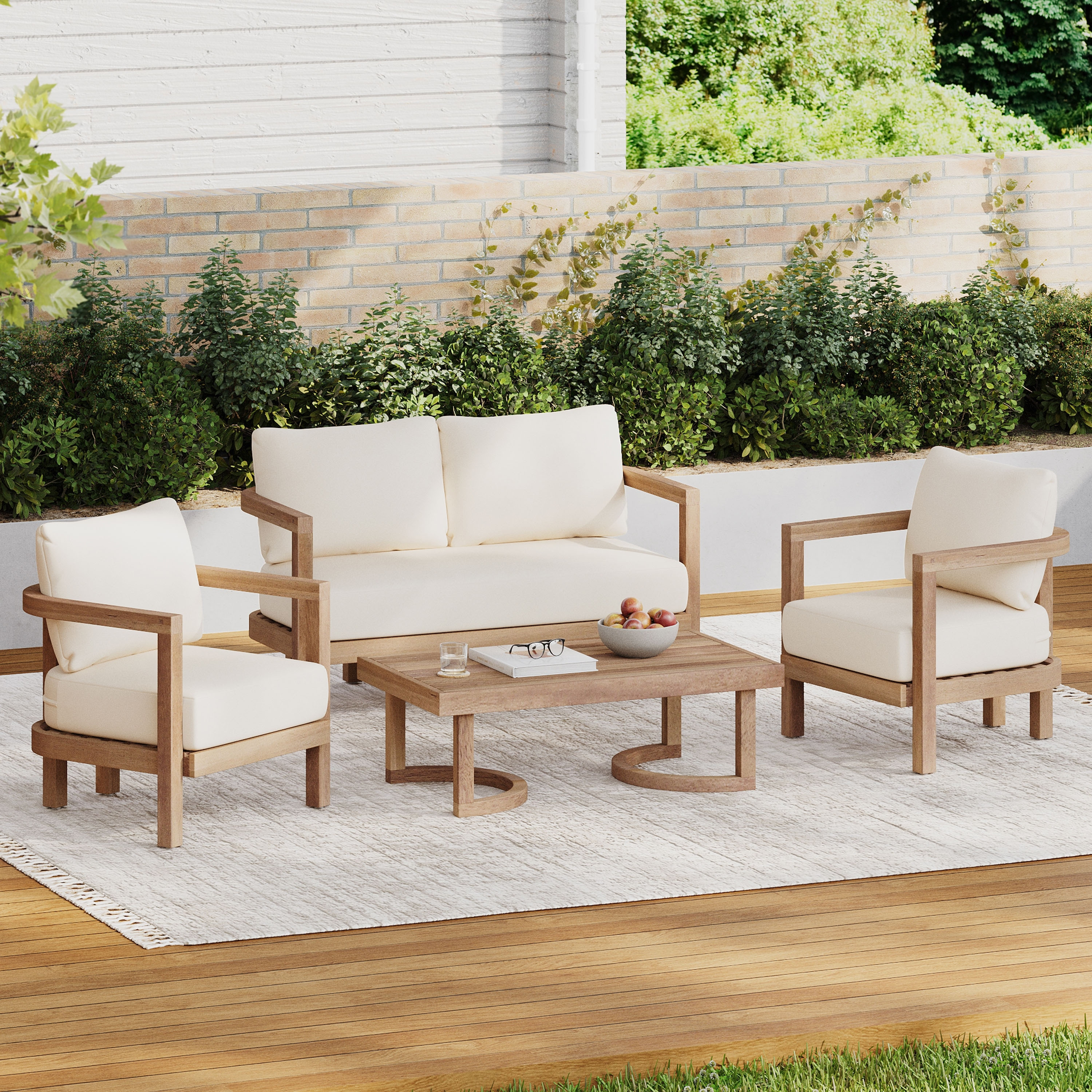 Wichita Outdoor Acacia Wood Transitional 4 Seater Chat Set with Cushions by Christopher Knight Home | Bed Bath & Beyond