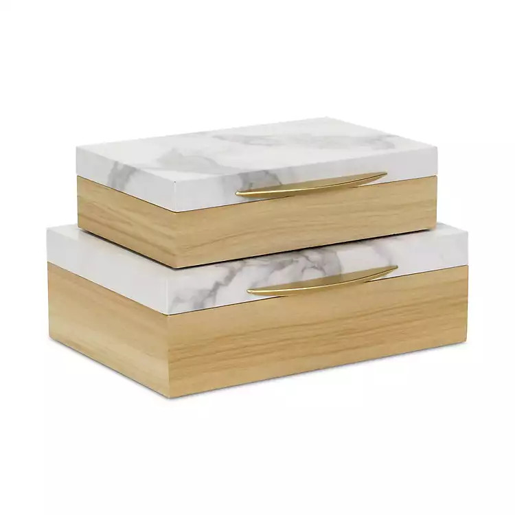Wood and Faux Marble Rectangular Boxes, Set of 2 | Kirklands