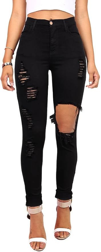 Vibrant Women's Juniors Ripped Rise Skinny Jeans | Amazon (US)
