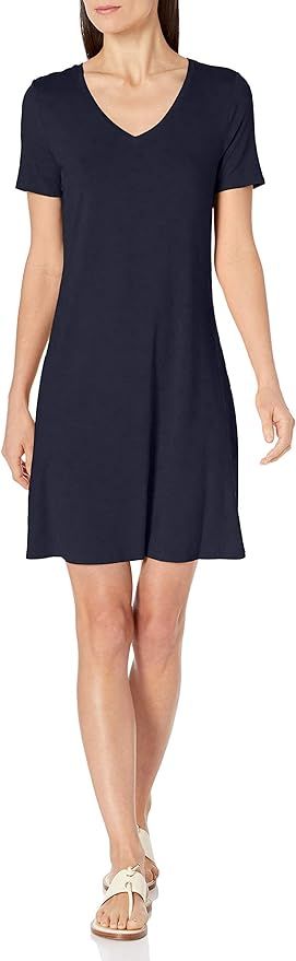 Amazon Essentials Women's Standard Short-Sleeve V-Neck Swing Dress | Amazon (US)