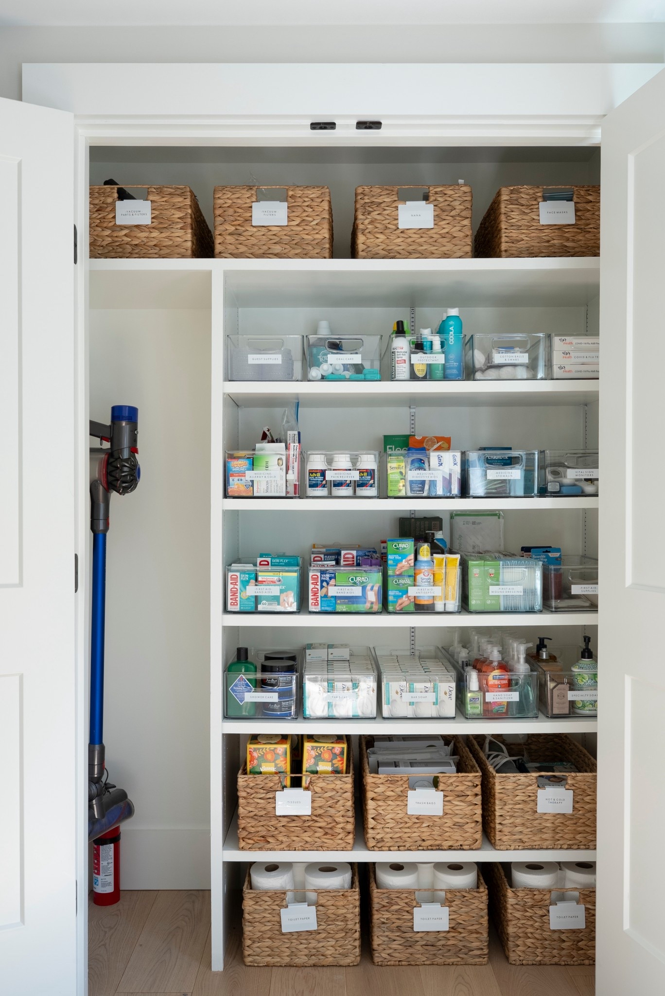 The essentials closet. A centralized hub that keeps your home running smoothly and effortlessly. #homeorganization #organizedhome #intentionalhome #maine

#LTKHome #LTKmomlife #LTKKids