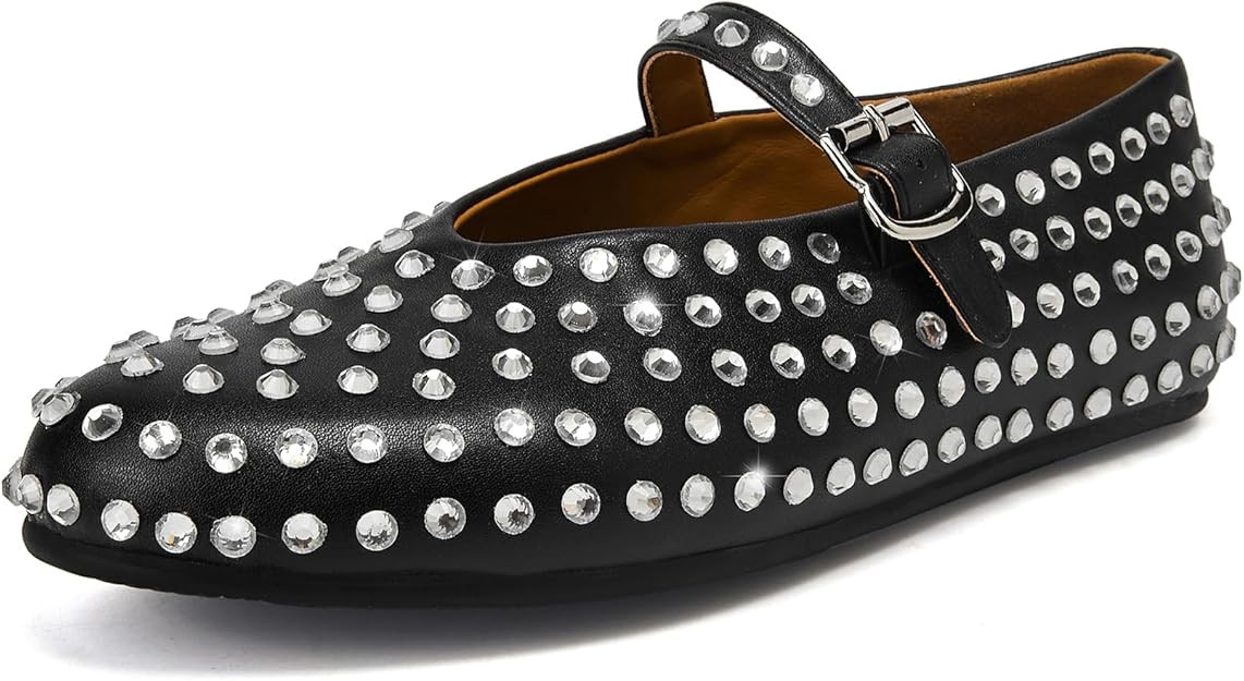 Arqa Womens Rhinestone Ballet Flats Sparkly Crystals Ballerina Flat Shoes Buckled Straps Mary Jan... | Amazon (US)