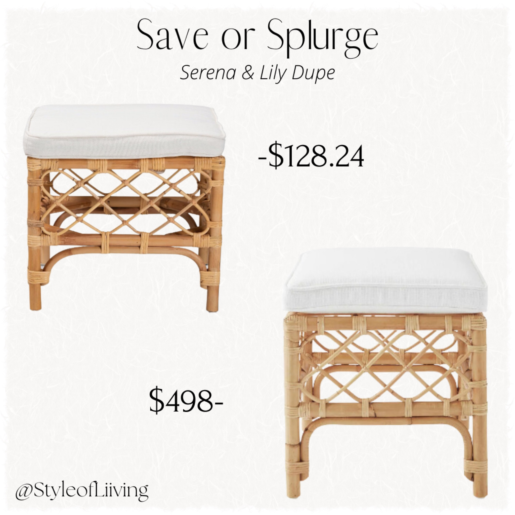 Save or Splurge. Serena and Lily dupe. Rattan square stool ottoman with white basketweave cushion. Amazon home find. Natural brown rattan ottoman.

#LTKSeasonal #LTKStyleTip #LTKHome