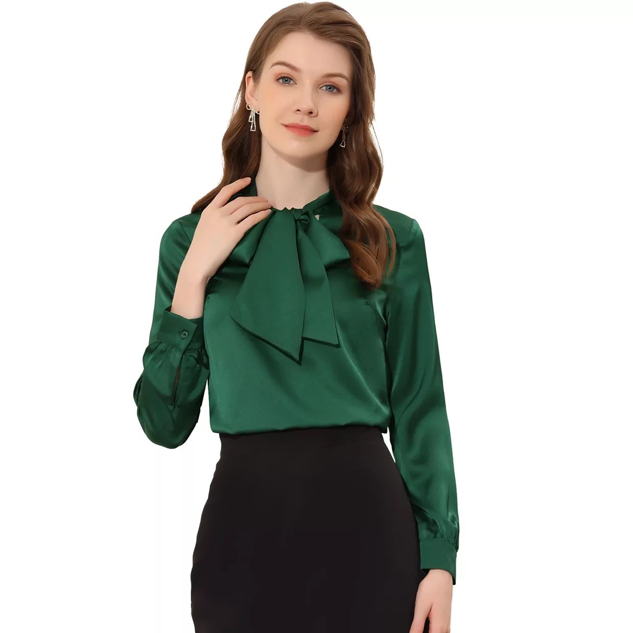Satin Blouse For Women's Bow Tie Neck Solid Work Office Shirt | Kohl's