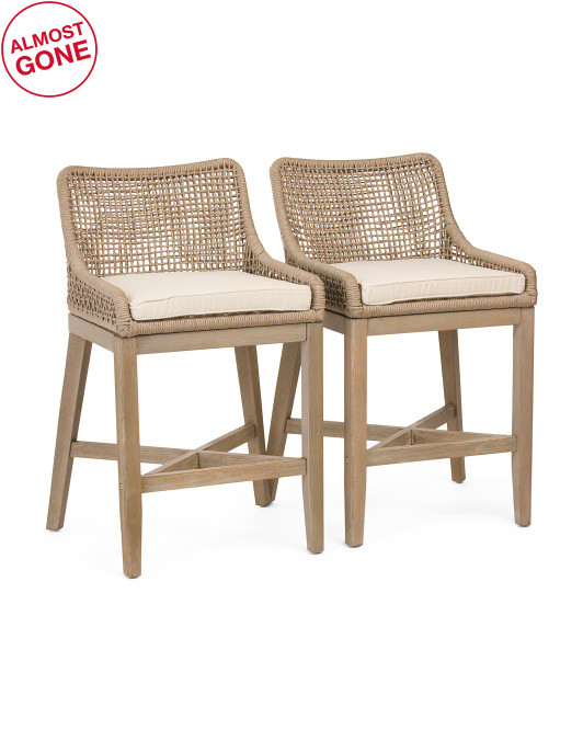 Set Of 2 Indoor Outdoor Grid Weave Rope Counter Stools | TJ Maxx