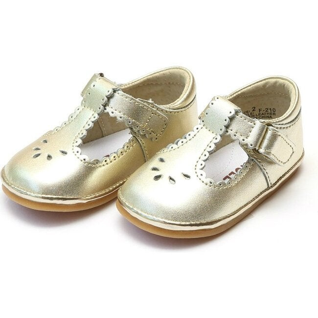 Baby Dottie Scalloped T-Strap Metallic Mary Jane, Gold | Maisonette