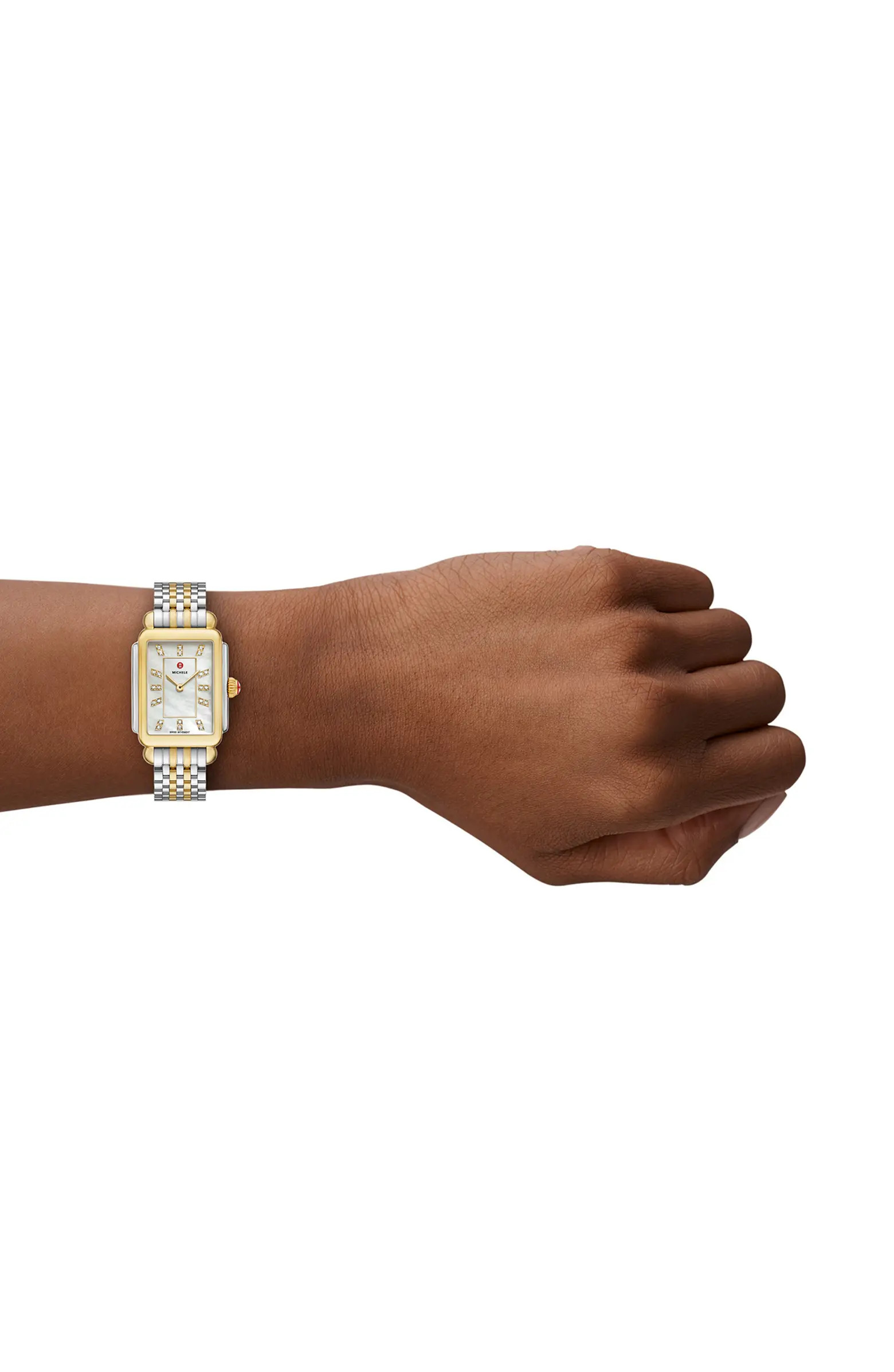 Deco Courbe Diamond & 18K Gold Plate Bracelet Watch, 26mm x 32mm | Nordstrom