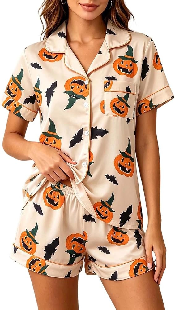 Halloween Pajama Set Women Spooky Halloween Pajamas 2 Piece Outfit | Amazon (US)
