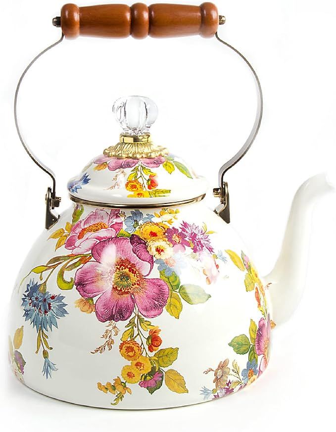 MacKenzie-Childs Flower Market Enamel Tea Kettle, Decorative Tea Kettle, 3-Quart Capacity, White | Amazon (US)