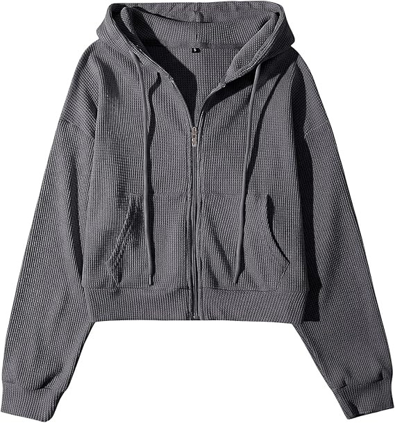 Yimoon Cropped Hoodie Women Zip Up Crop Hoodie Waffle Knit Sweatshirt Jackets | Amazon (US)