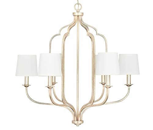 Capital Lighting 438761WG-698 Ophelia Traditional Chandelier with Whie Fabric Shade, 6-Light 360 Total Watts, 31" H x 31" W, Winter Gold | Amazon (US)