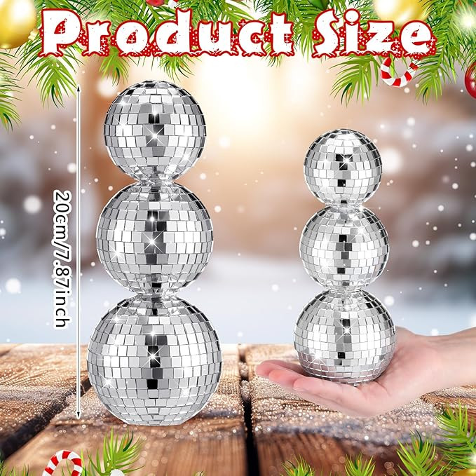 3 Pcs Christmas Disco Ball Decor, Snowman Shaped Aesthetic Disco Ball Decor Glitter Mirror Disco ... | Amazon (US)
