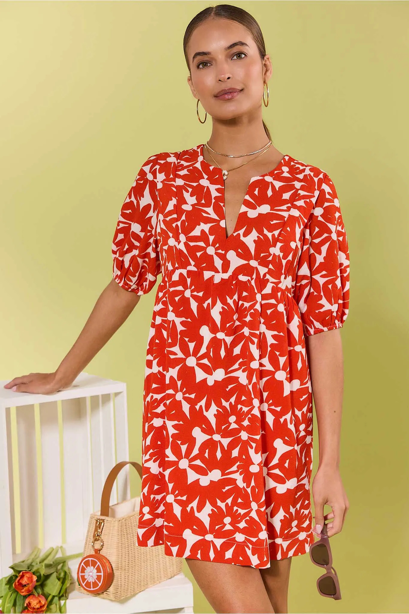 Rita Orange Floral Print Short Dress | Avara