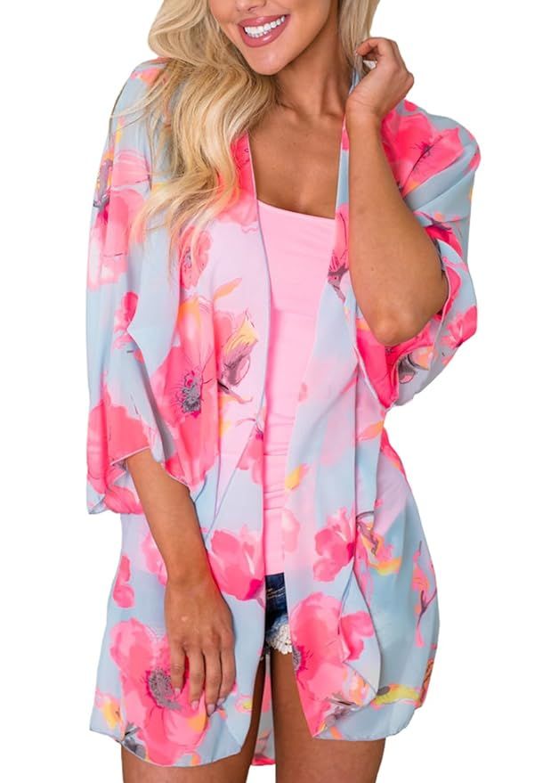 Floral Find Women's Floral Print Shawl Chiffon Kimono Summer Casual Loose Fit Cardigan | Amazon (US)