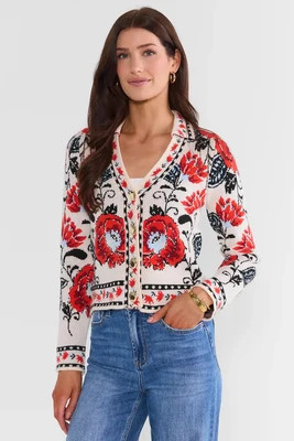 Cream Printed Cardigan by THML | Avara