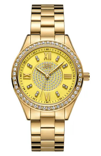 JBW Mondrain Diamond & Crystal Embellished Miyota Bracelet Watch, 34mm in Gold at Nordstrom Rack | Nordstrom Rack