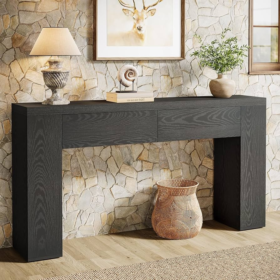 Tribesigns 63-Inch Wooden Console Table with 2 Hidden Drawers, Farmhouse Rustic Brown Sofa Table ... | Amazon (US)
